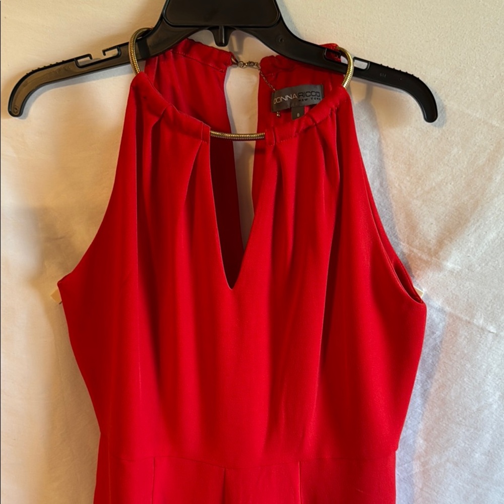 Red Sleeveless Pantsuit with Keyhole Neckline